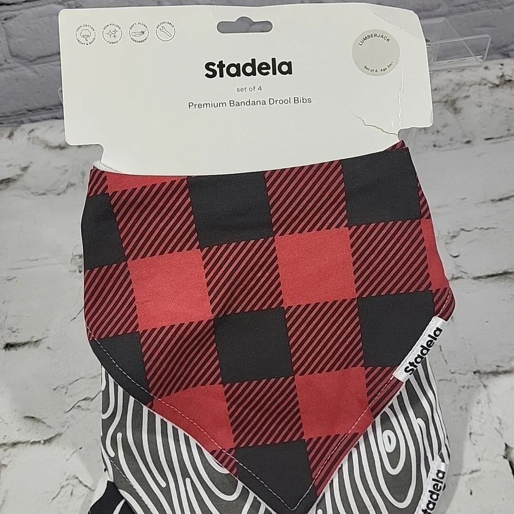 Stadela Bandana Drool Bibs Lumberjack Pack Of 3 (4Pack Missing 1) New On Card